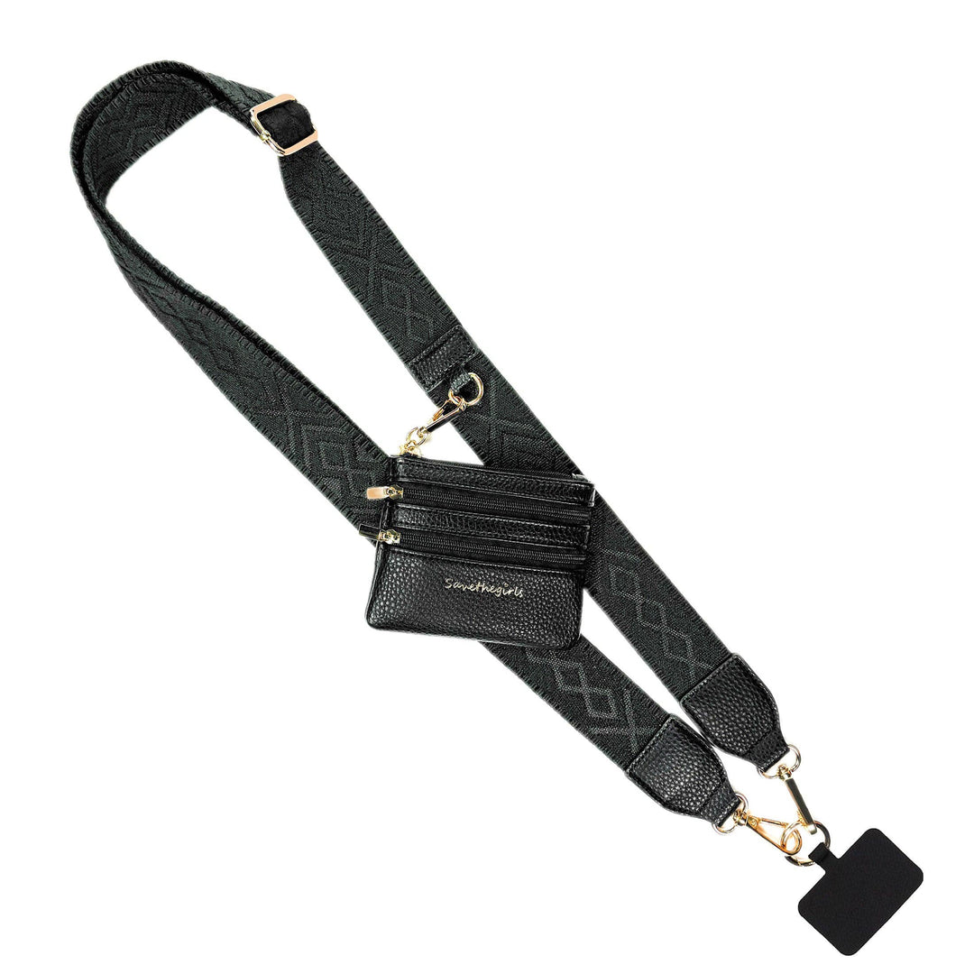 Clip &amp; Go Strap Jacquard design w/Zippered Pouch Classic Phone Holder