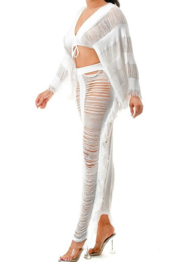 In stride Shirred cover up set (White)