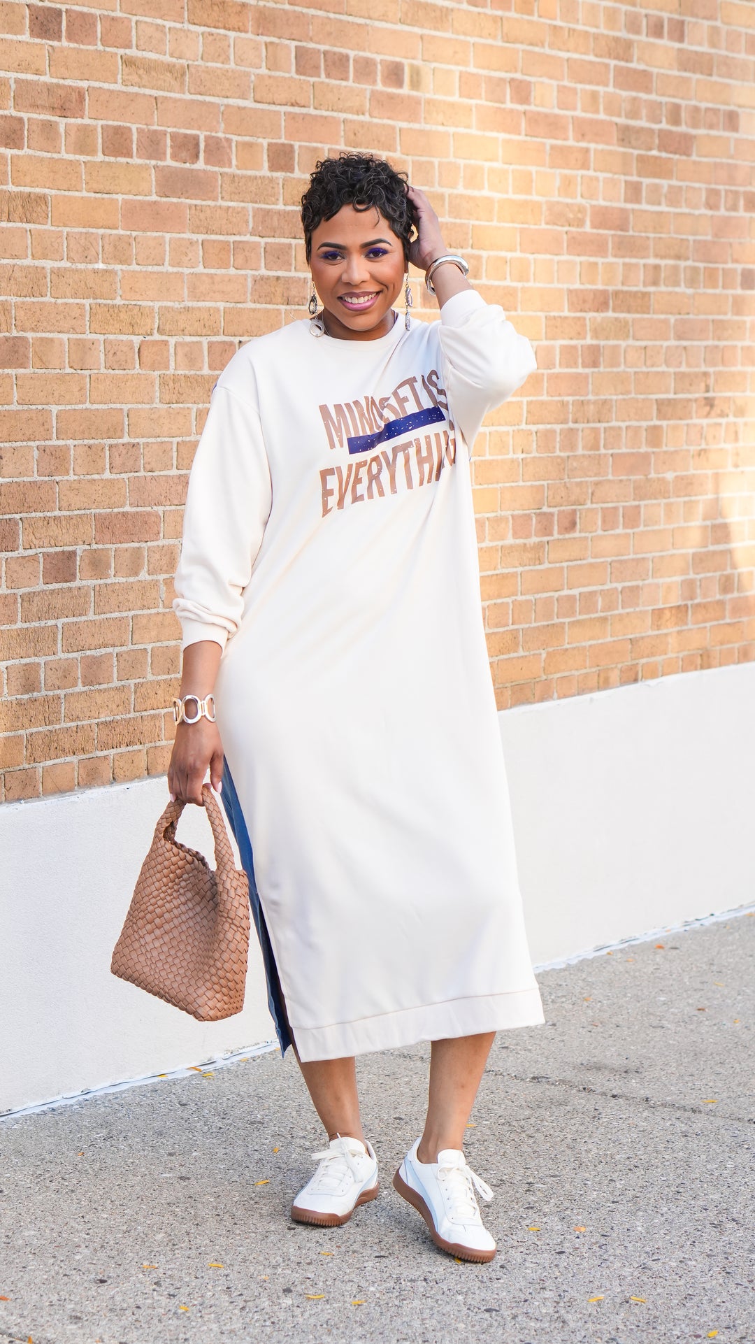 Mindset is Over Everything Denim Mix Dress (White/Denim)