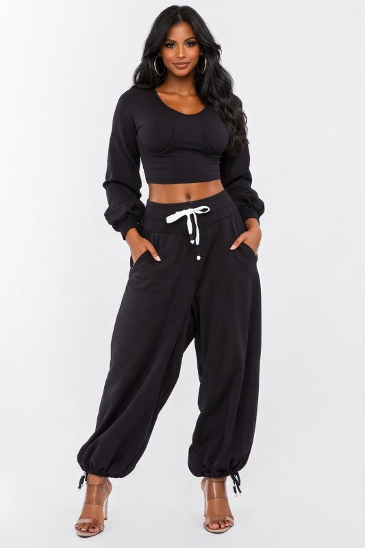 High Waisted Lounge Drawstring Jogger (Black)