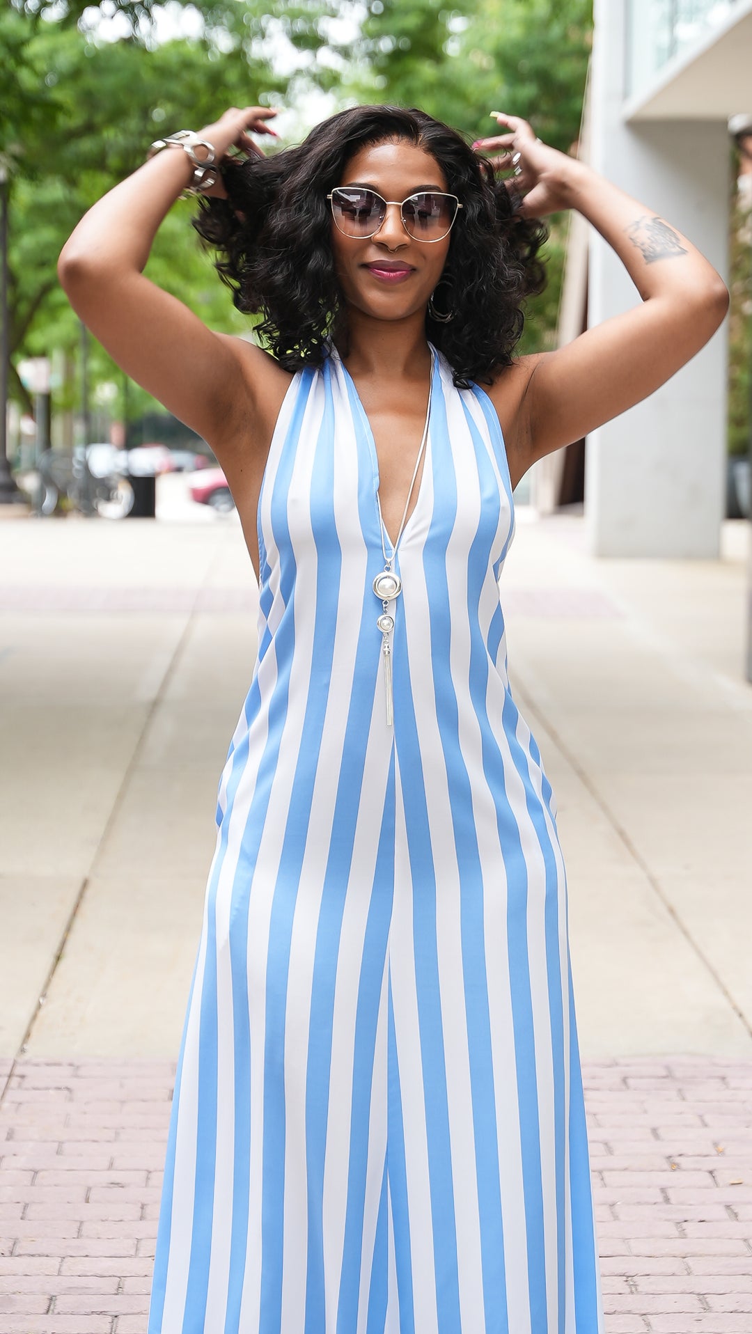Coastal Cabana Stripe Maxi Dress - (Blue)