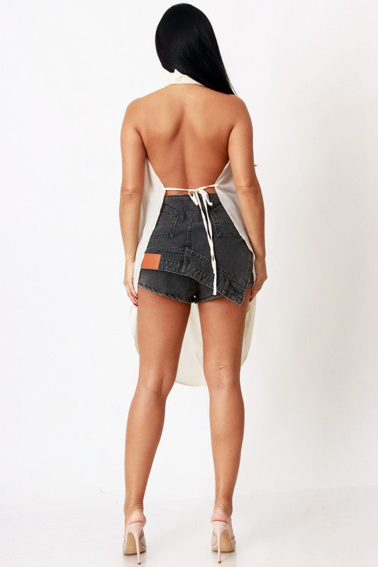 Cowl Neck Backless Tank Top (Black)