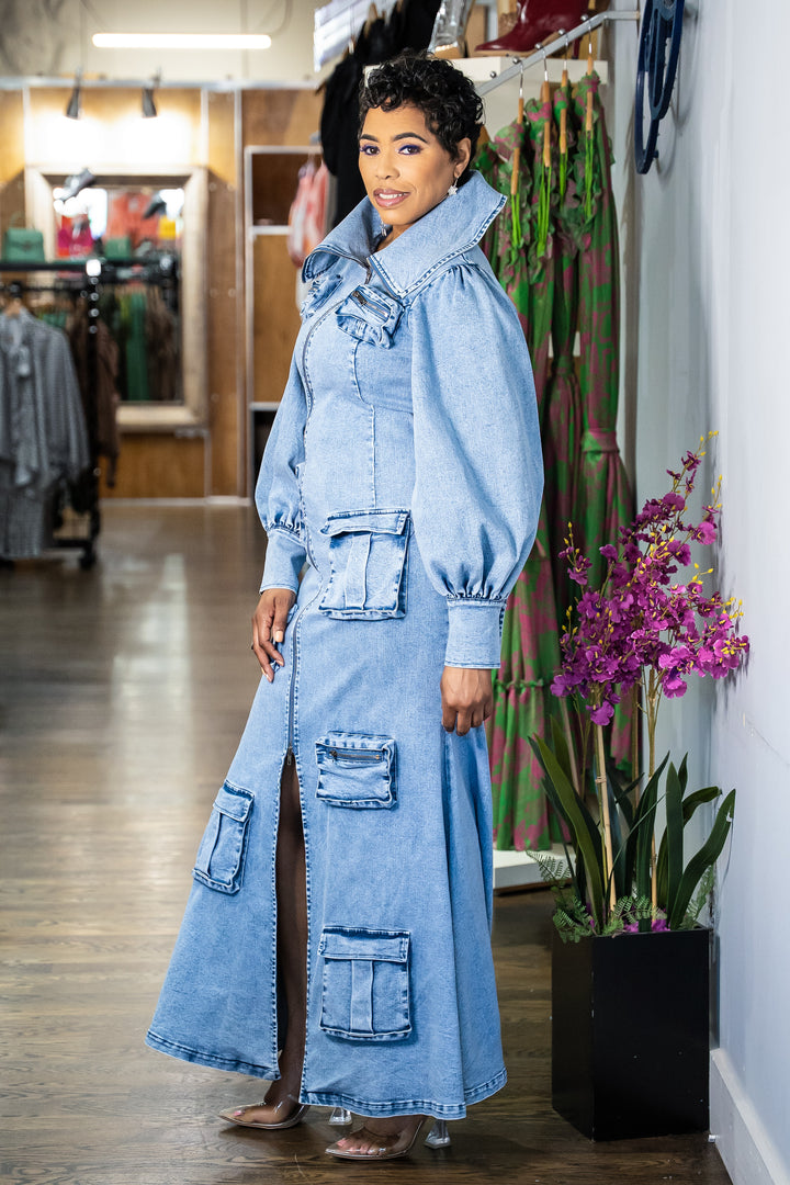 Giving you the Blues Denim Zipper Pocket Dress