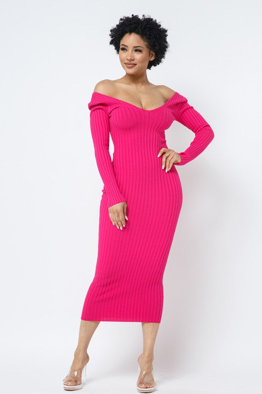 Off Shoulder Ribbed Dress ( More Colors)