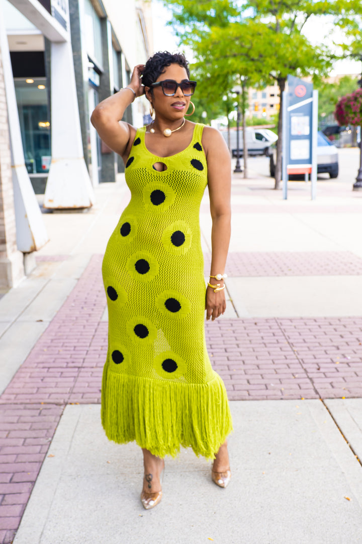 Envision Dots Fringe Knit Dress