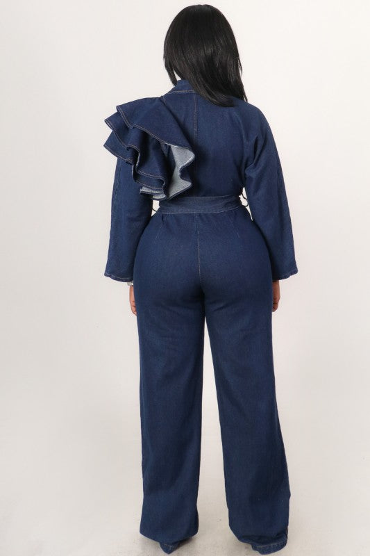 Desi Denim Ruffle Jumpsuit