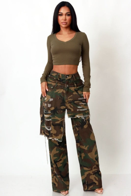 Gigi Double it Up Camo Distressed Jeans
