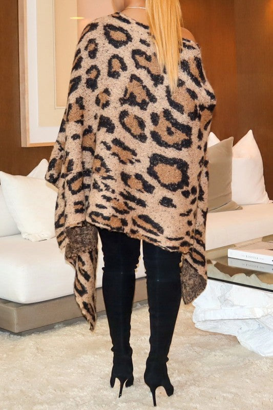 Leopard Print Oversized Poncho