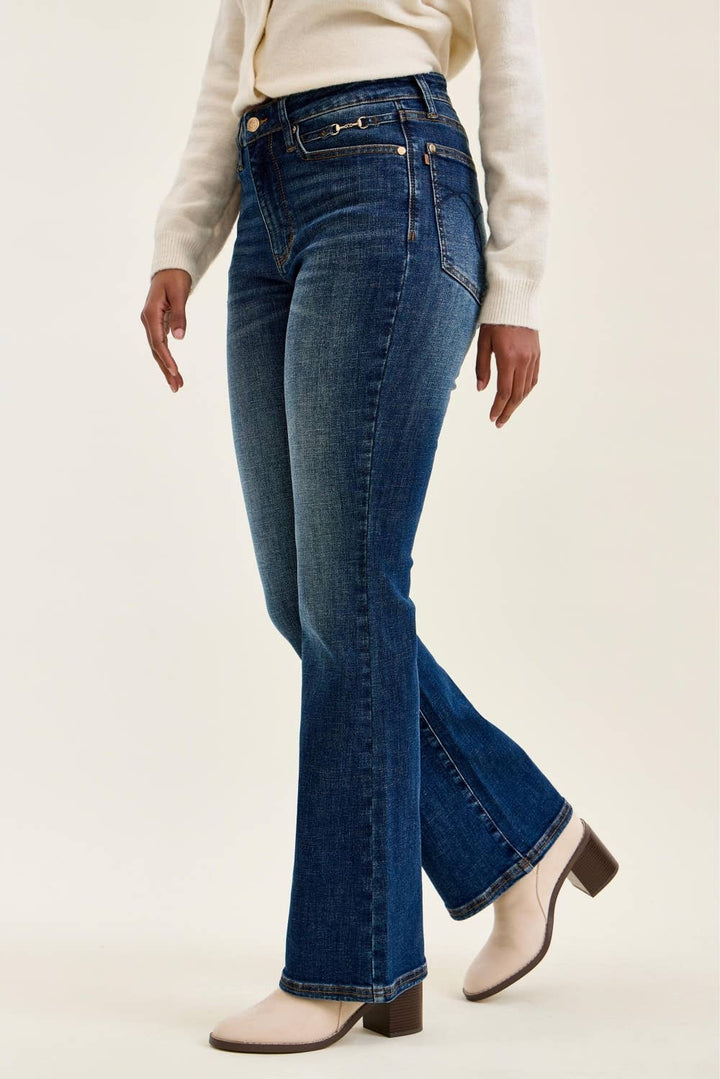 The Socialite| Judy Blue Dark Wash  Bootcut w/ Harness Trim