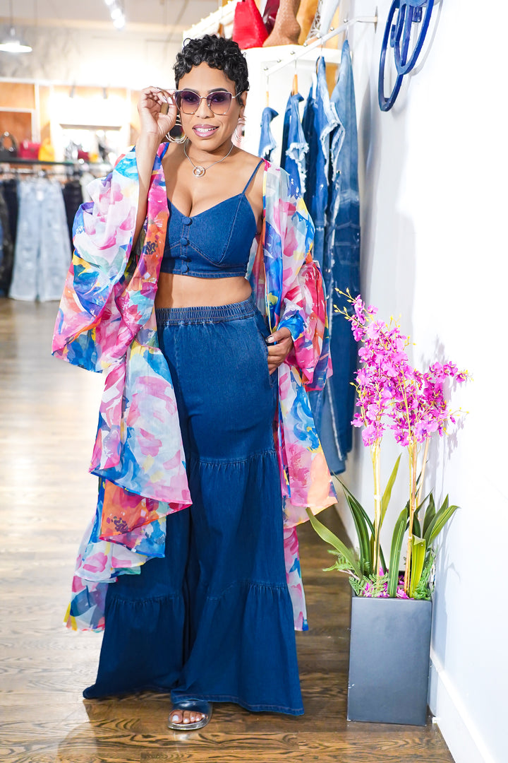 Helene Denim Tiered Pants Set
