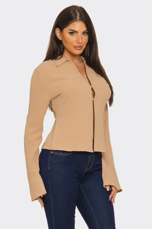 Button & Tie me UP Wide Sleeve Top