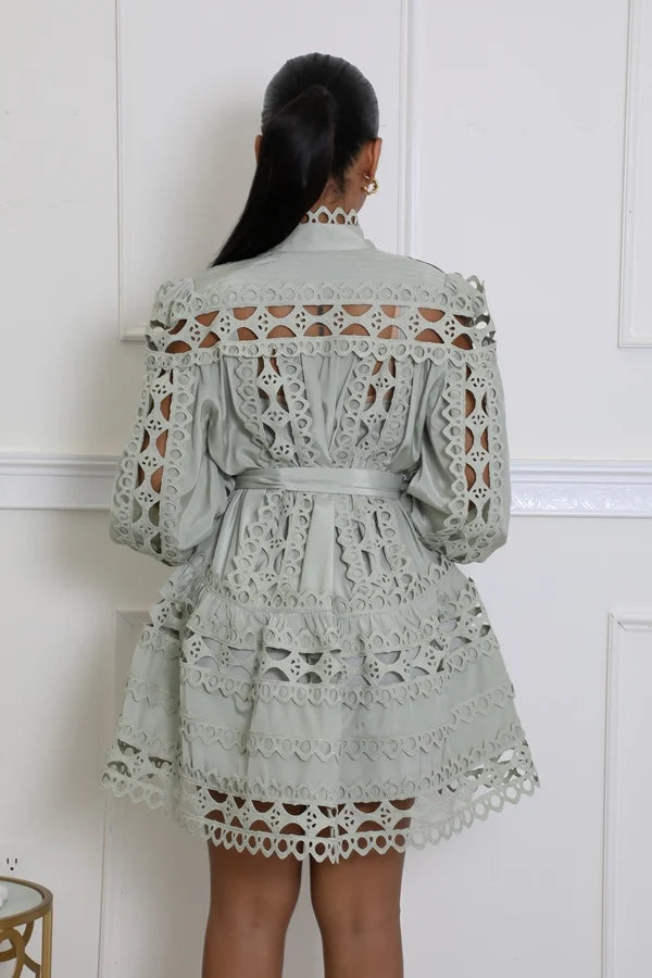 Sitting Pretty Eyelet Peplum Dress