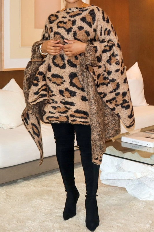 Leopard Print Oversized Poncho
