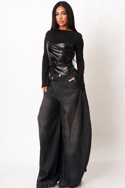 Jamie Faux Leather Sheer Top