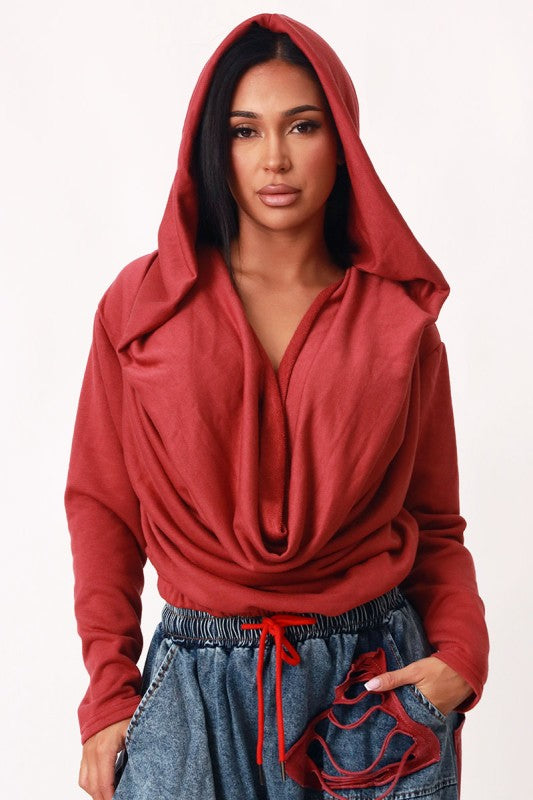 Twist Around Oversized Hoodie Sweatshirt Sweater (Wine)