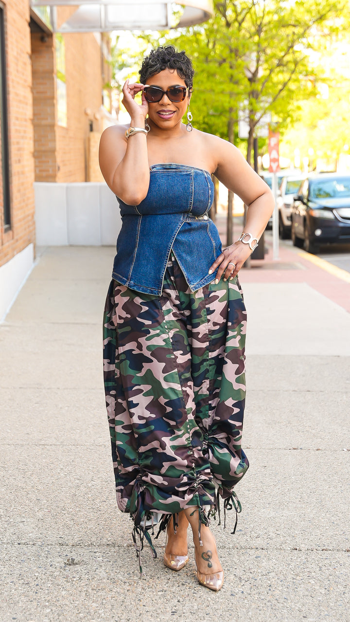 Gather Around Ruched Camo Drawstring Pants
