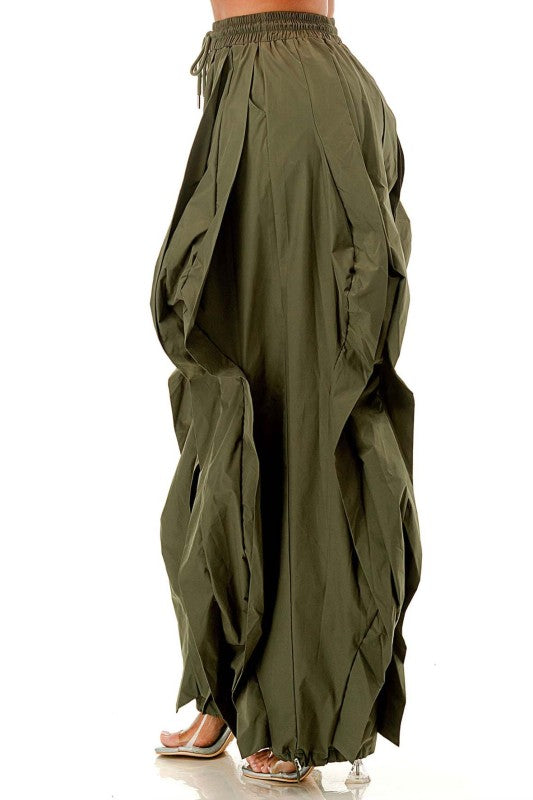 Wide Leg dramatic Drawstring joggers (Olive)