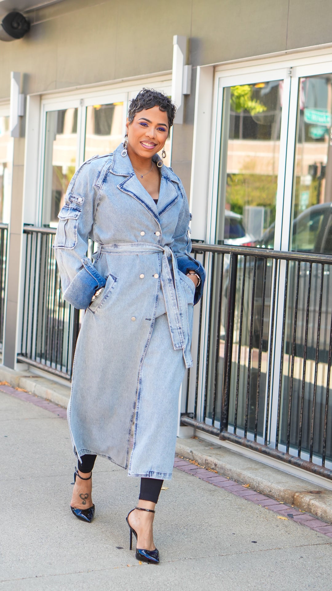 LONG TIME BIG CUFF DENIM TRENCH COAT