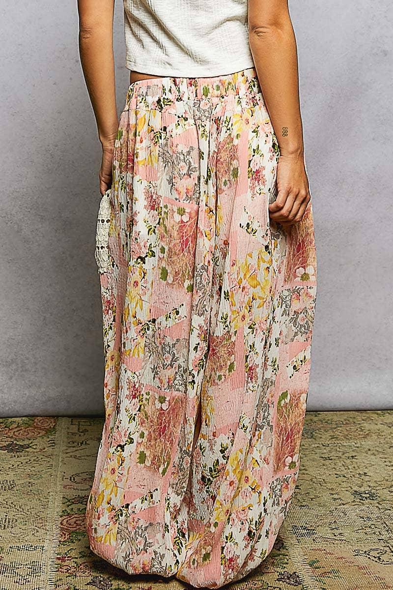 Crinkled Printed Contrast Pockets Joggers