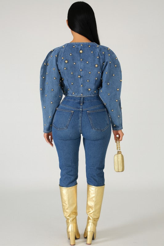 Studded up Crop Denim Top