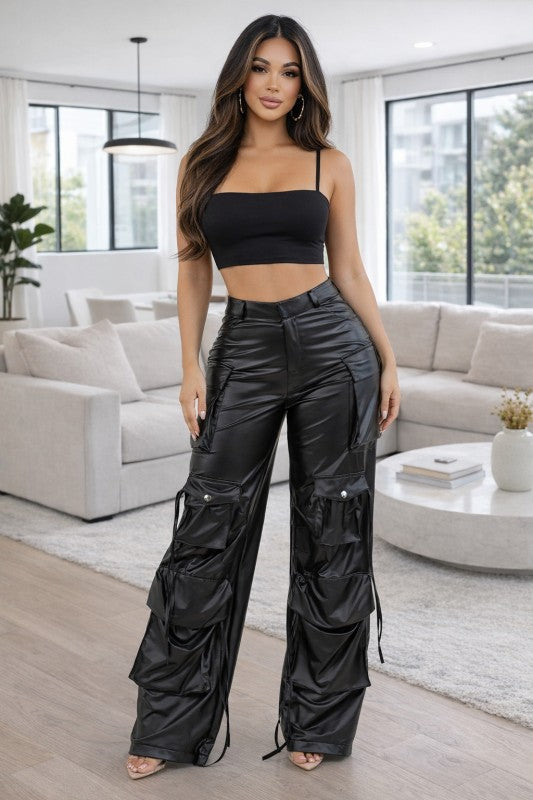 My My Plenty Pockets Cargo Faux Leather Pants