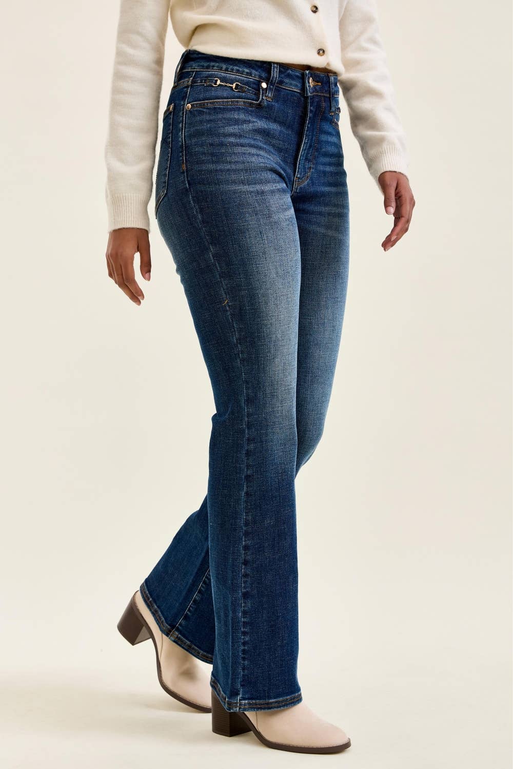 The Socialite| Judy Blue Dark Wash  Bootcut w/ Harness Trim