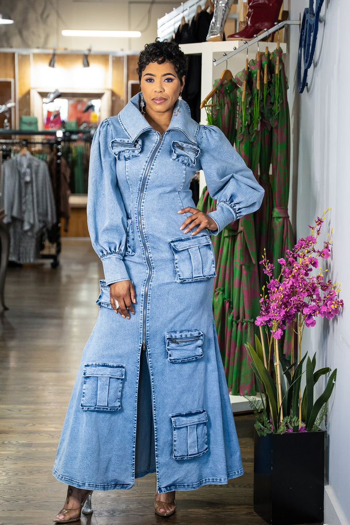 Giving you the Blues Denim Zipper Pocket Dress