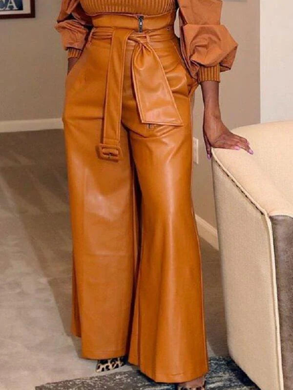 Raven Faux Leather Pants (Camel)