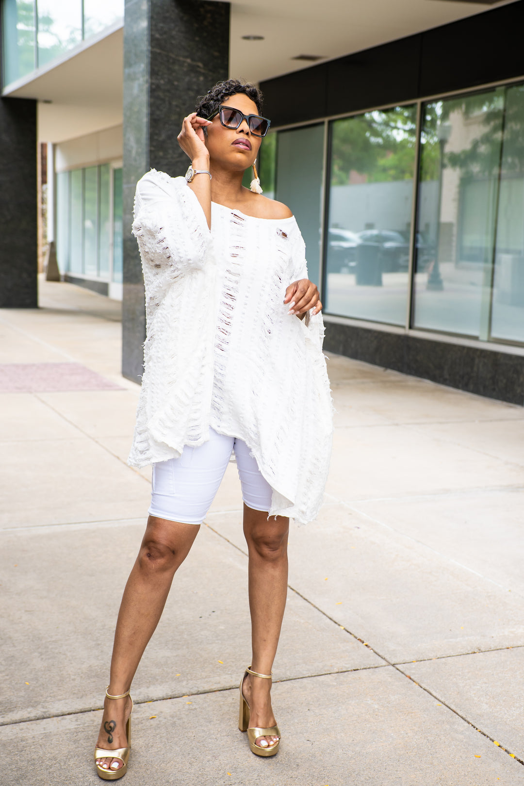All Ripped Up Asymmetrical Oversized Top ( White)