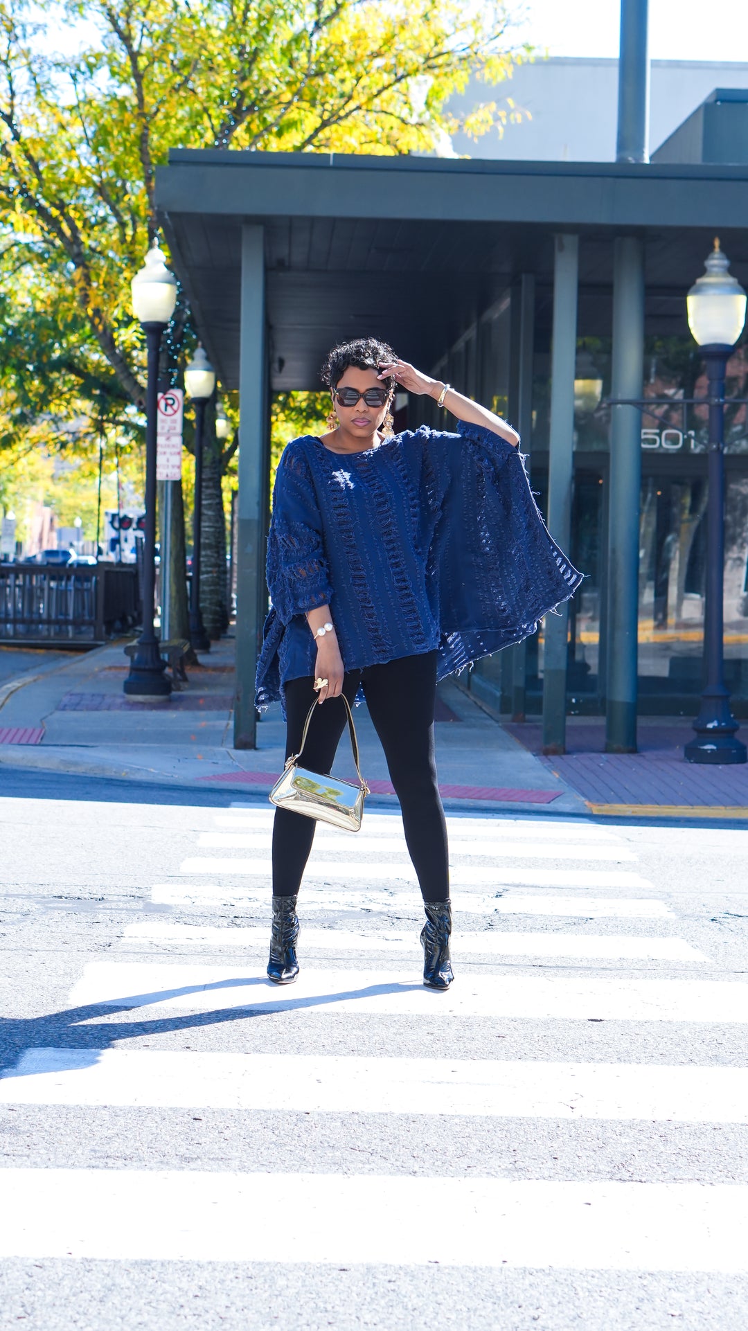 All Ripped Up Asymmetrical Oversized Top (Dark Blue)