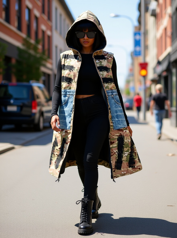 Around the Way Camo Denim Patch Vest