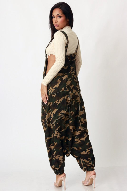 Camo Overall Harem Cargo Jumpsuit
