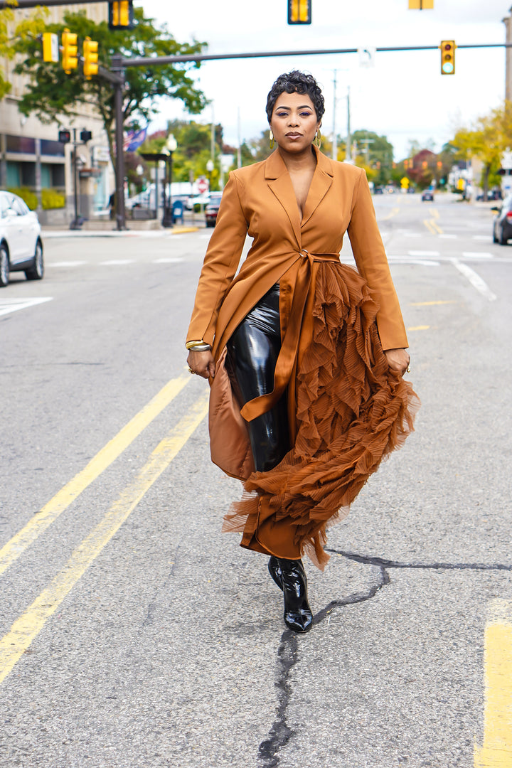 The Ruffle Side Long Sleeve Jacket (Rust)