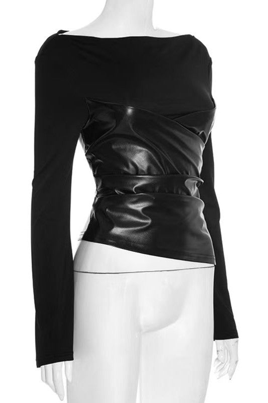 Jamie Faux Leather Sheer Top