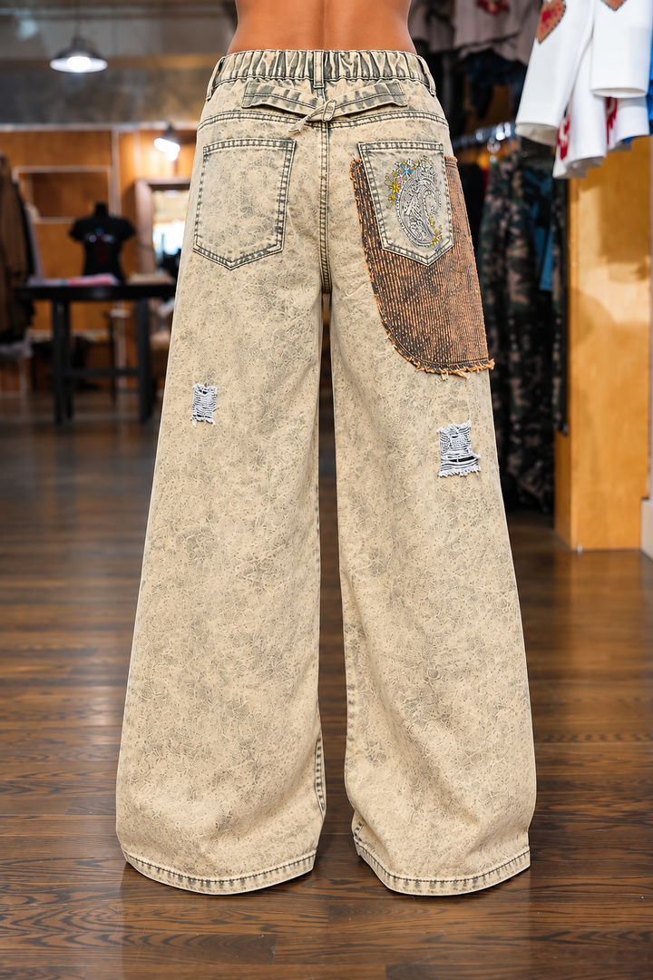 Basic Patchwork Theory Wide Leg Jeans