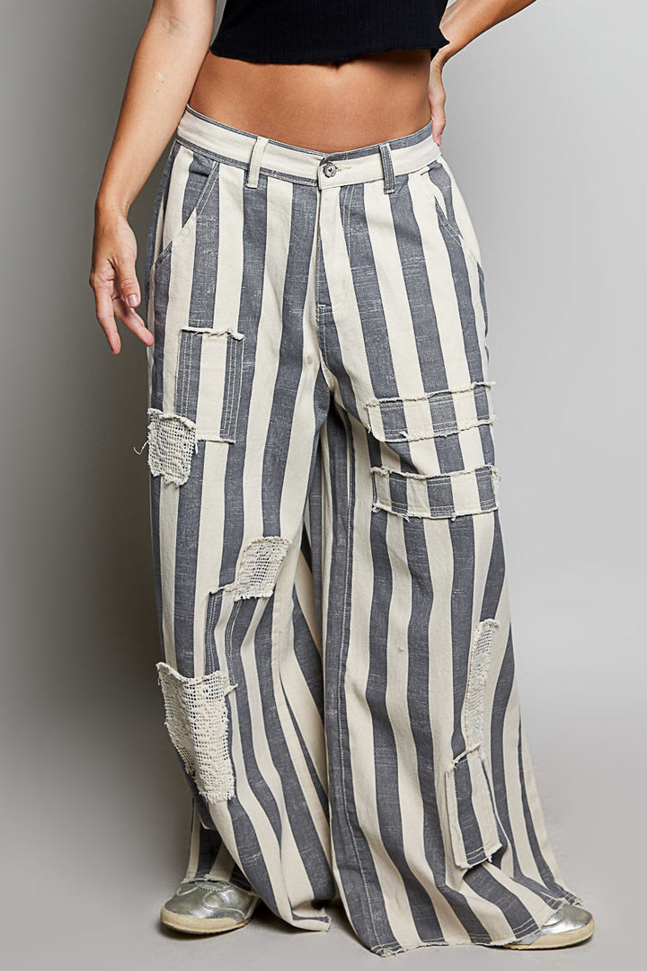 Charcoal Stripe Wide Leg Pants