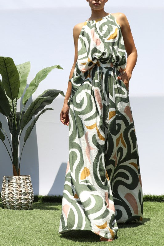 All The Swirls 2pc Wide Leg Pants Set (Olive)