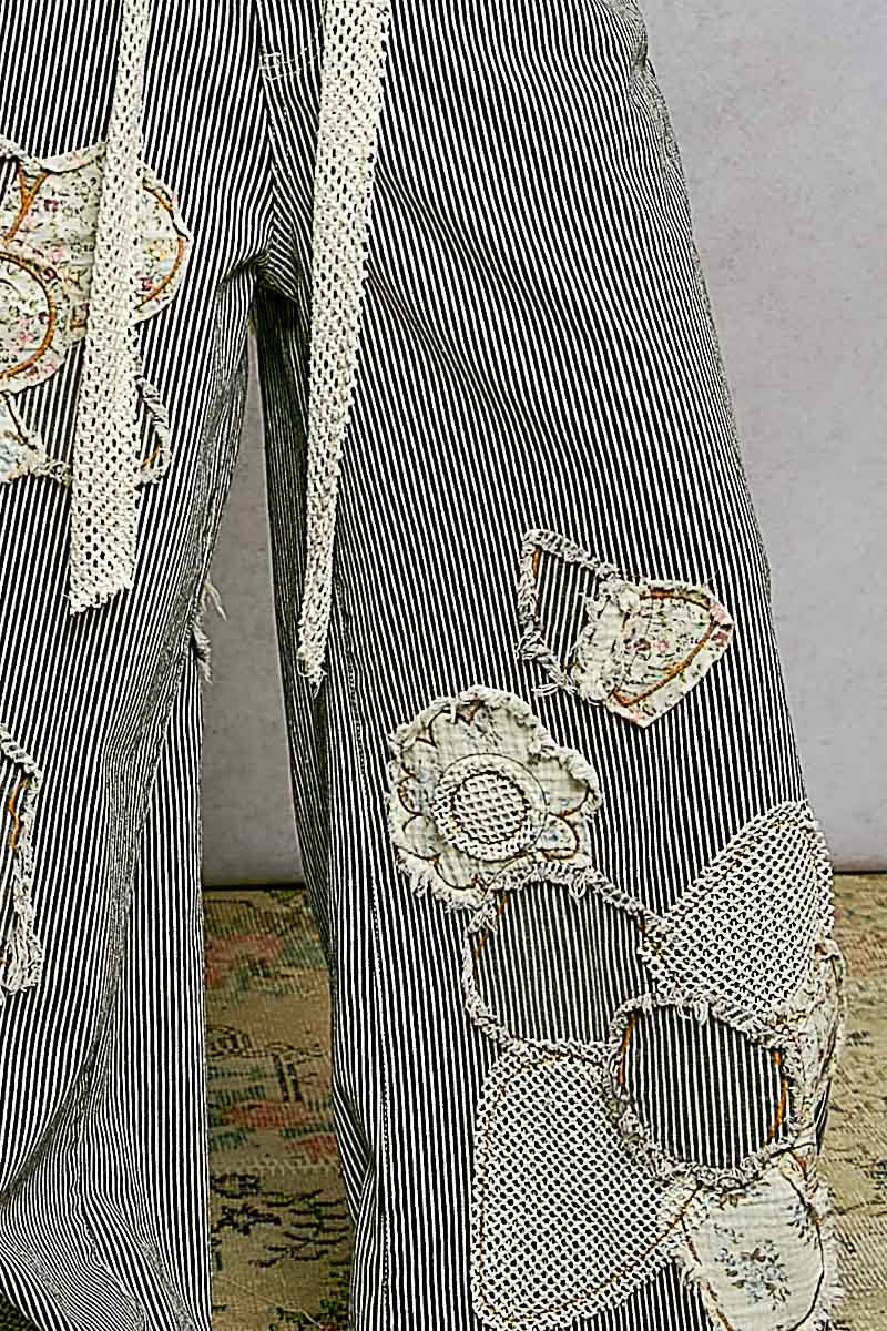 Vintage Patchwork Stripe Wide Leg Pants
