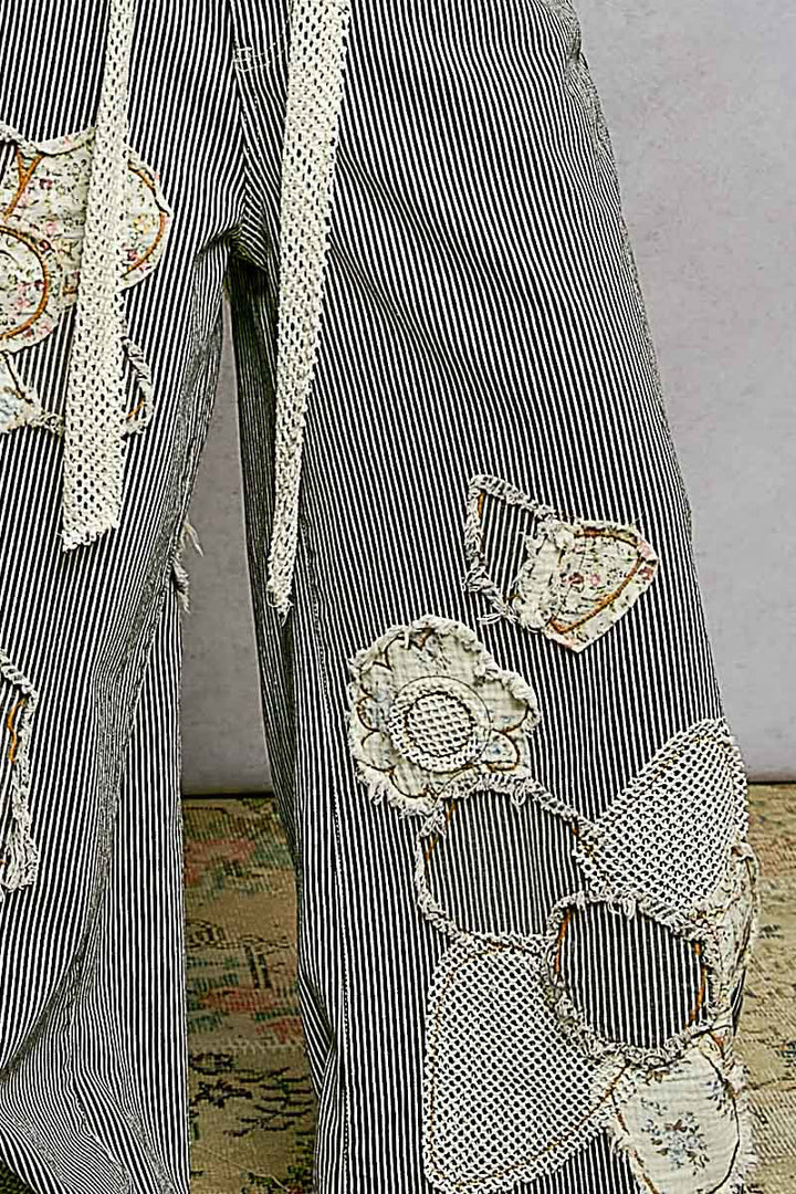 Vintage Patchwork Stripe Wide Leg Pants