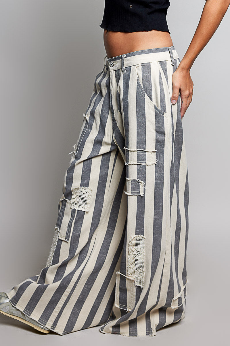 Charcoal Stripe Wide Leg Pants