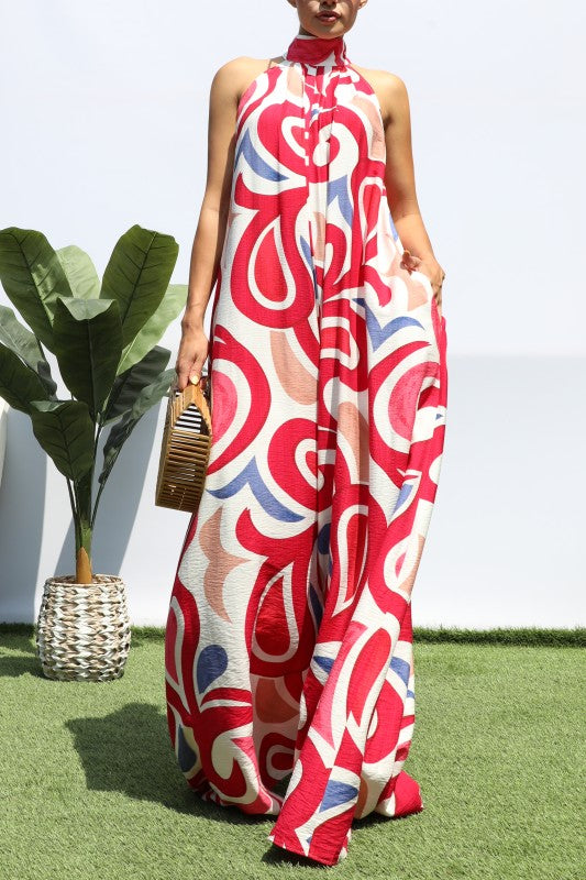 Seaside Swirl Statement Palazzo Jumpsuit (Magenta Multi)