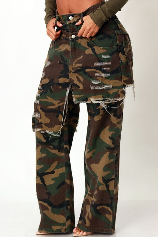 Gigi Double it Up Camo Distressed Jeans