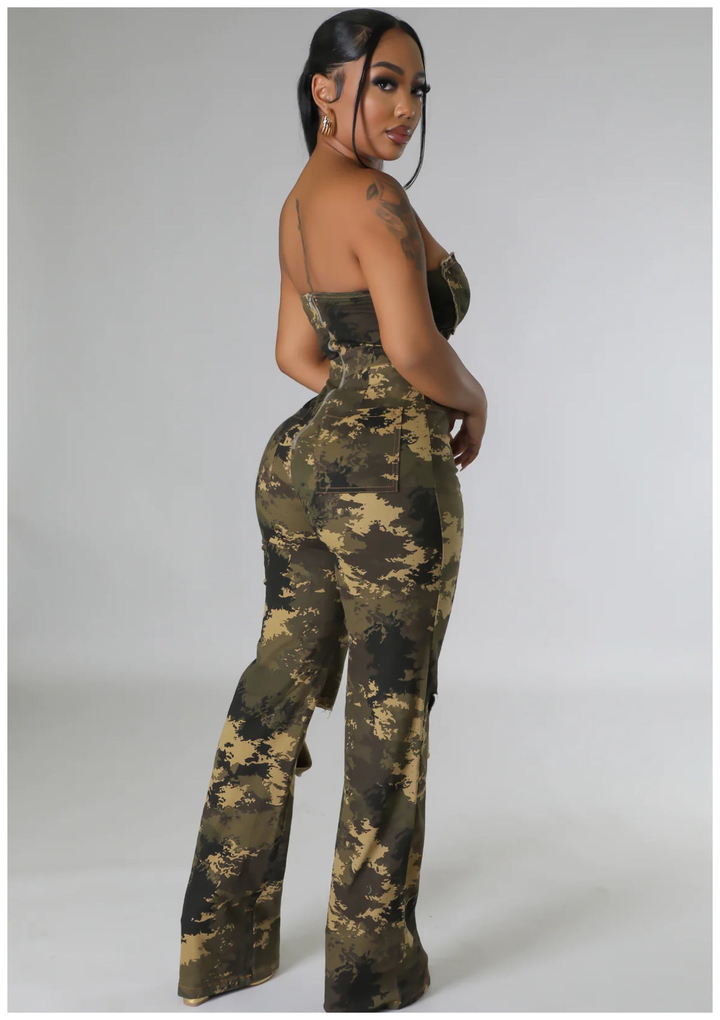 Ride it Out Camo Jean Ripped Jumpsuit