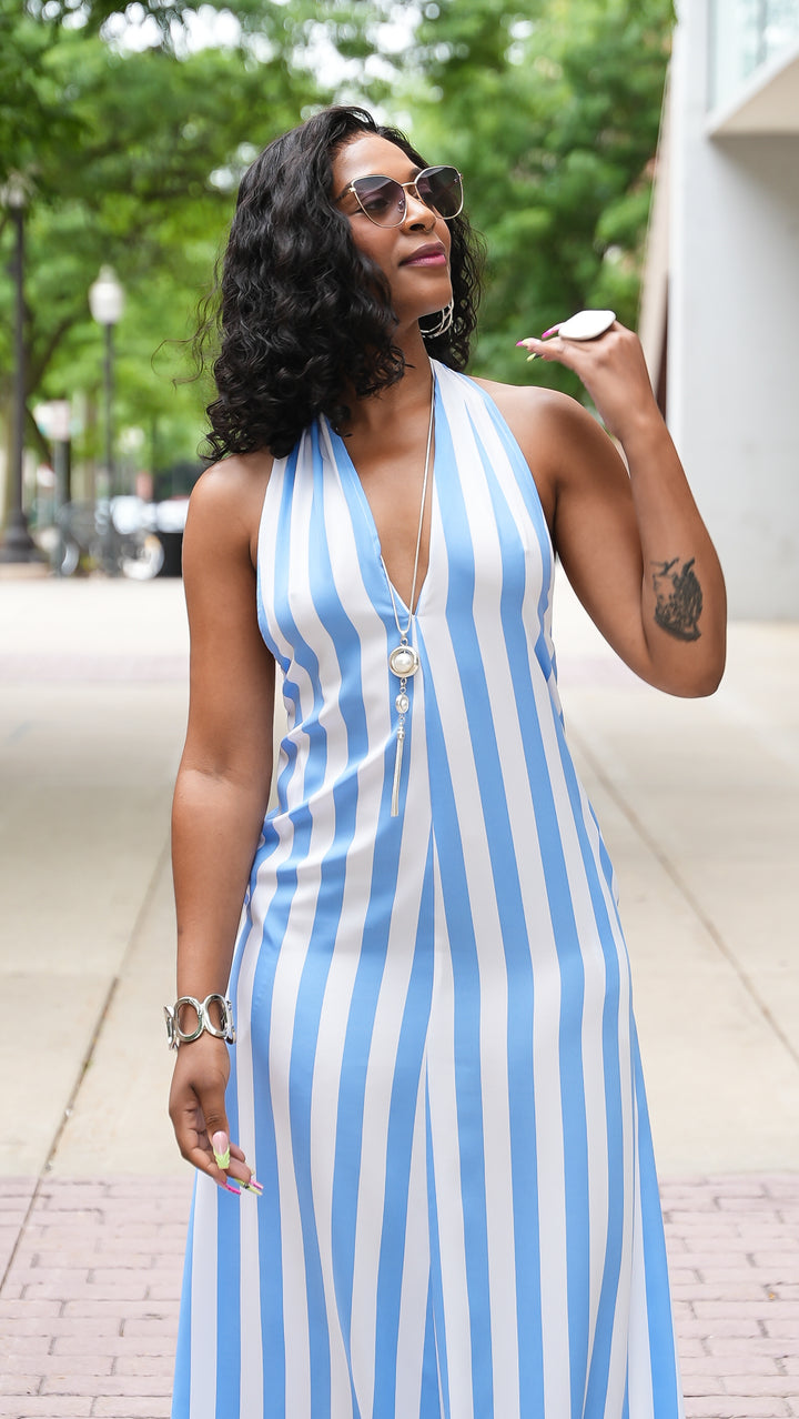 Coastal Cabana Stripe Maxi Dress - (Blue)