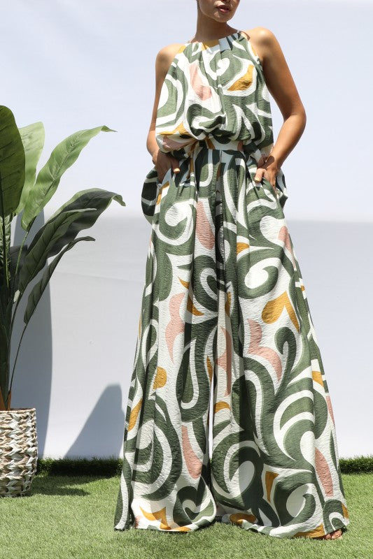 All The Swirls 2pc Wide Leg Pants Set (Olive)