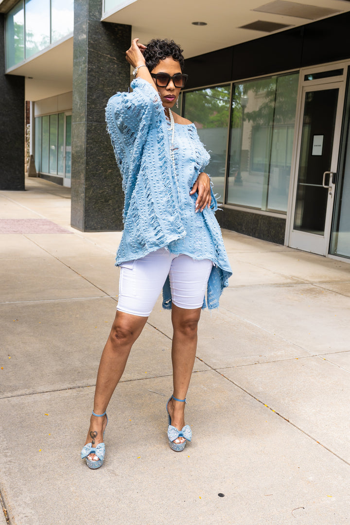 All Ripped Up Asymmetrical Oversized Top ( Denim)
