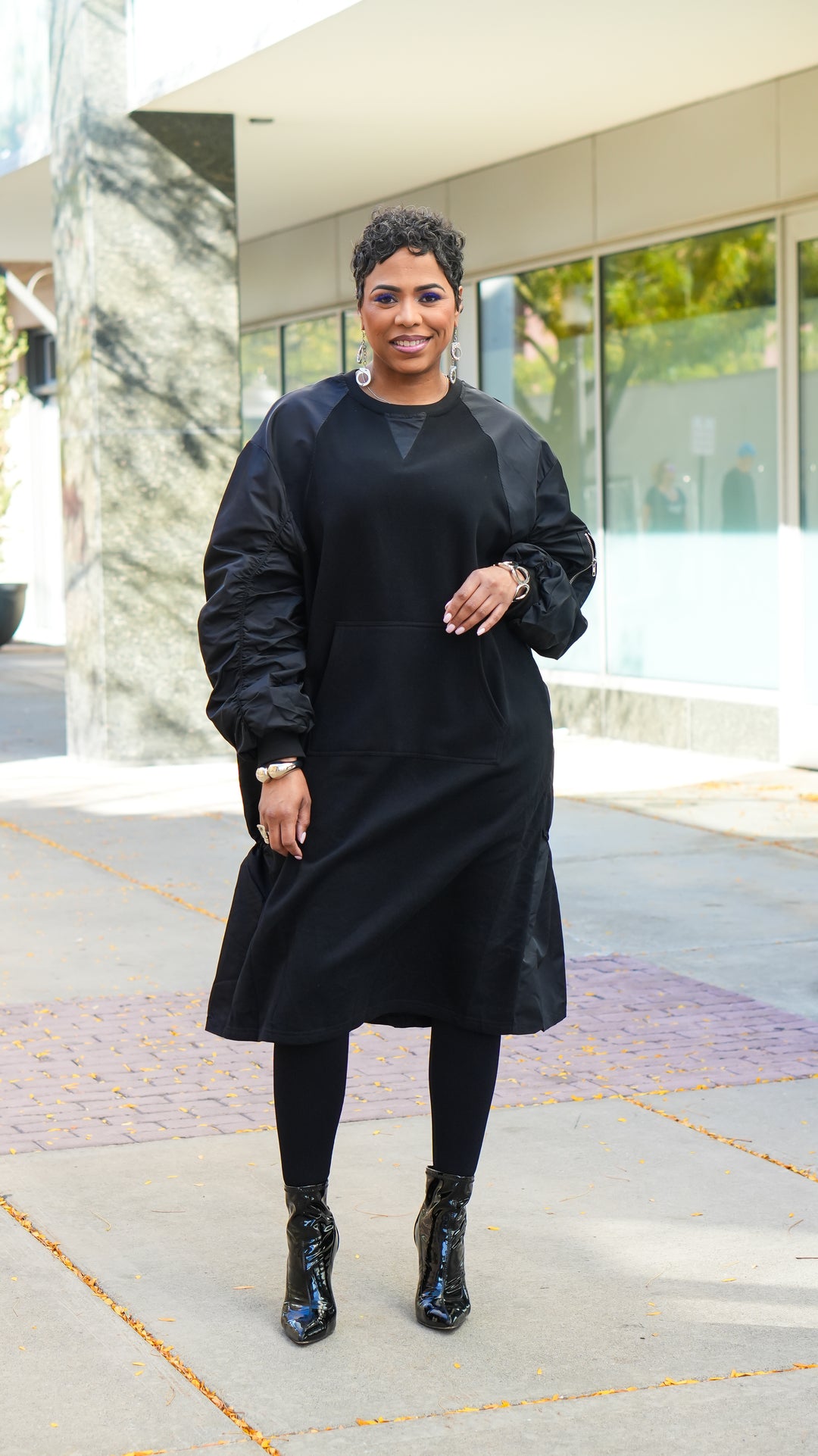 In Flight Contrast Oversize Dress(Black/Black)