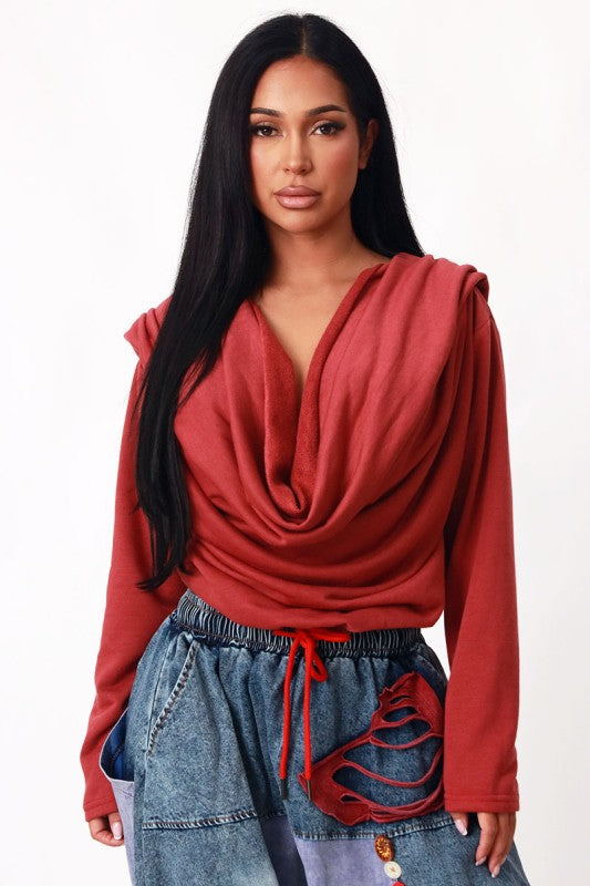 Twist Around Oversized Hoodie Sweatshirt Sweater (Wine)