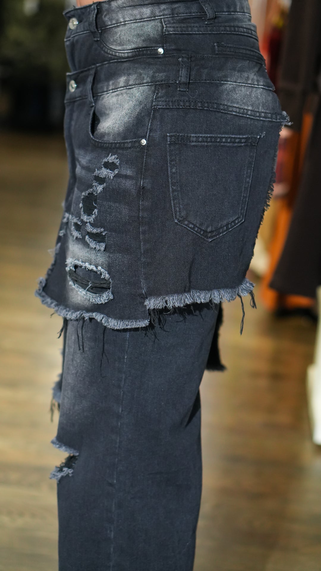 Double Layered Distressed Denim Jeans