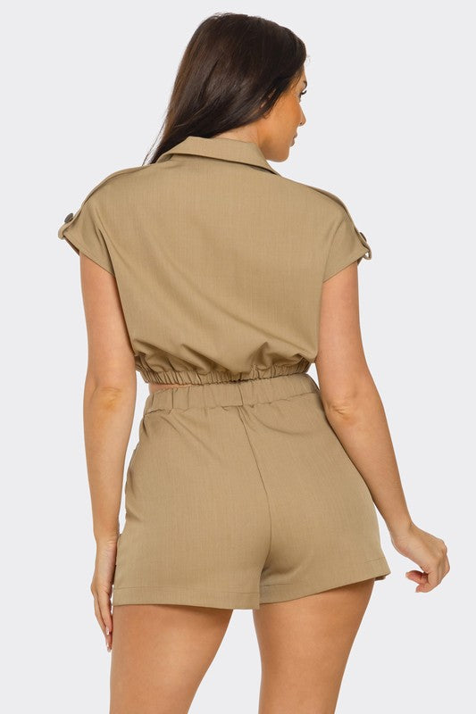 Plain & Simple Zipper Crop Shorts Set